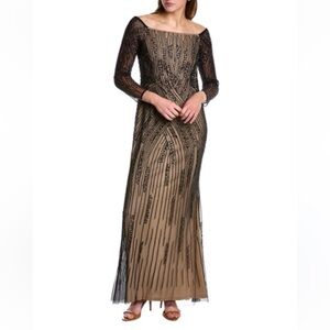 ADRIANNA PAPELL Beaded Off-The-Shoulder Evening Dress Size 2